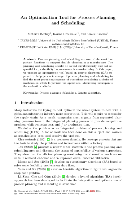 (PDF) An Optimization Tool for Process Planning and Scheduling