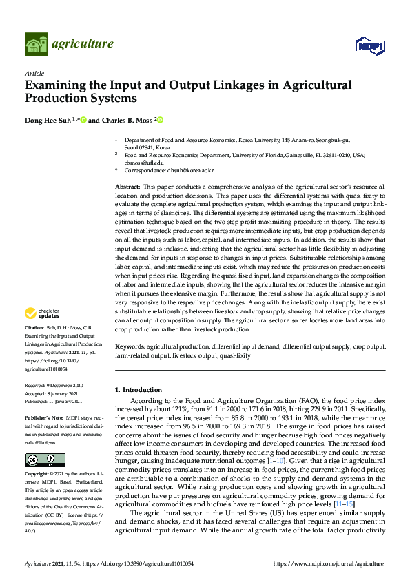 (PDF) Examining the Input and Output Linkages in Agricultural ...