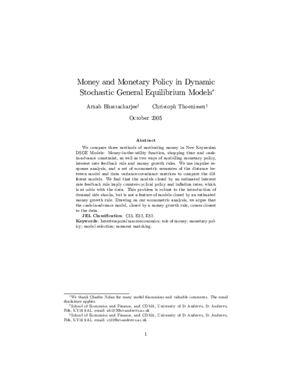 (PDF) Money and Monetary Policy in DSGE Models