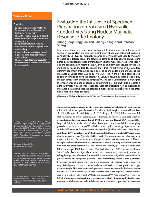(PDF) Estimation of Hydraulic Conductivity in Formerly Saturated ...