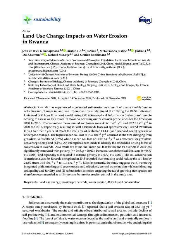 (PDF) Land Use Change Impacts on Water Erosion in Rwanda