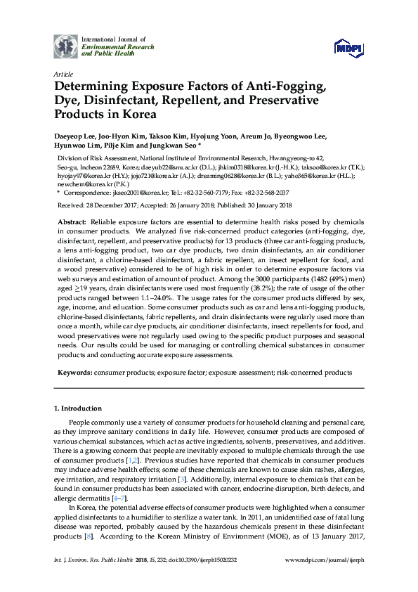 (PDF) Determining Exposure Factors of AntiFogging, Dye, Disinfectant