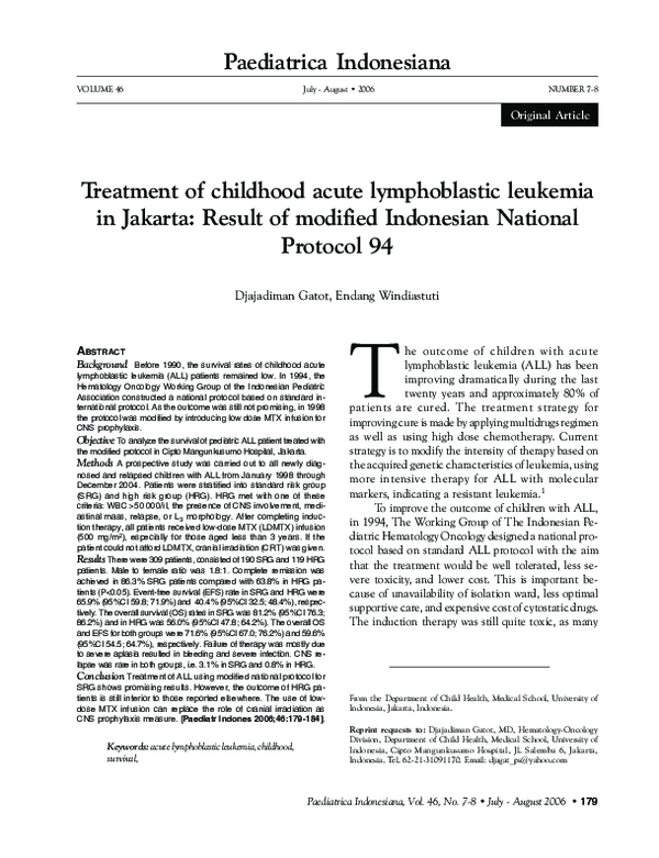 (PDF) Treatment of childhood acute lymphoblastic leukemia in Jakarta ...