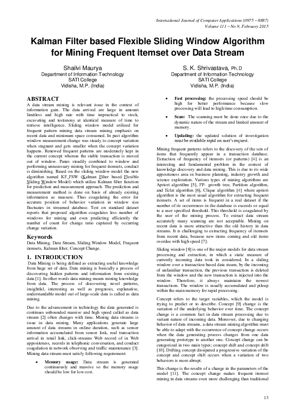 (PDF) Kalman Filter based Flexible Sliding Window Algorithm for Mining ...