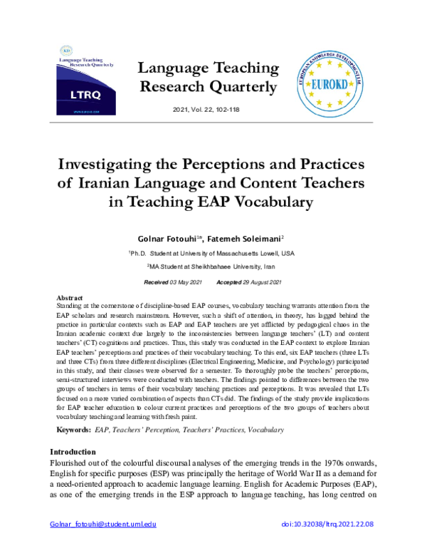 (PDF) Investigating the Perceptions and Practices of Iranian Language ...