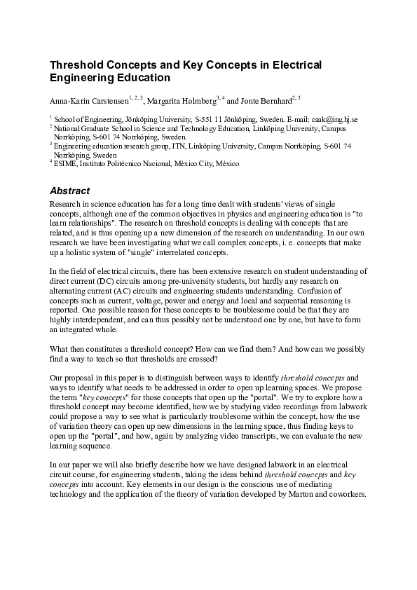 (PDF) Threshold Concepts and Key Concepts in Electrical Engineering ...
