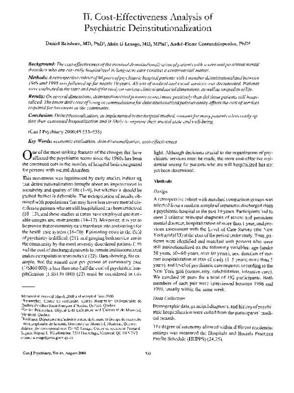 (PDF) II. CostEffectiveness Analysis of Psychiatric