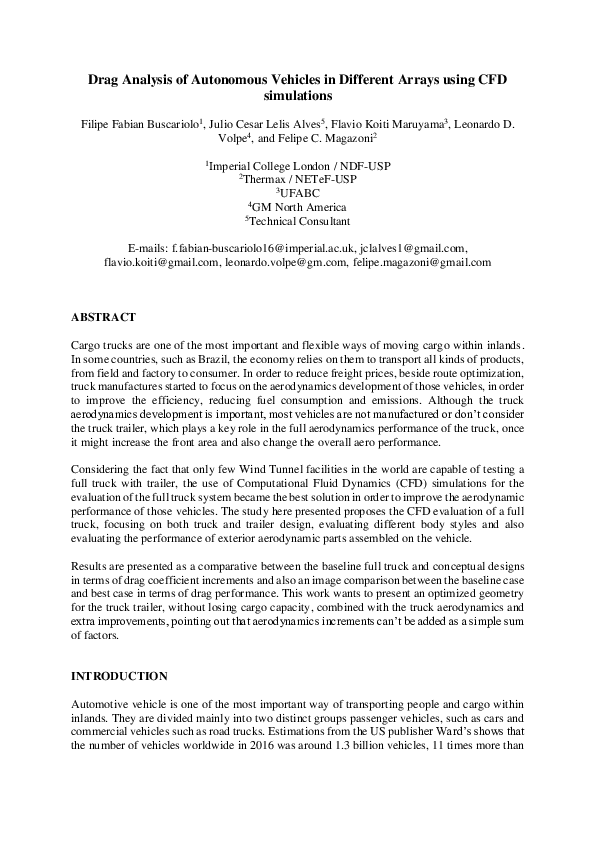 (PDF) CFD drag analysis of autonomous vehicles in different arrays