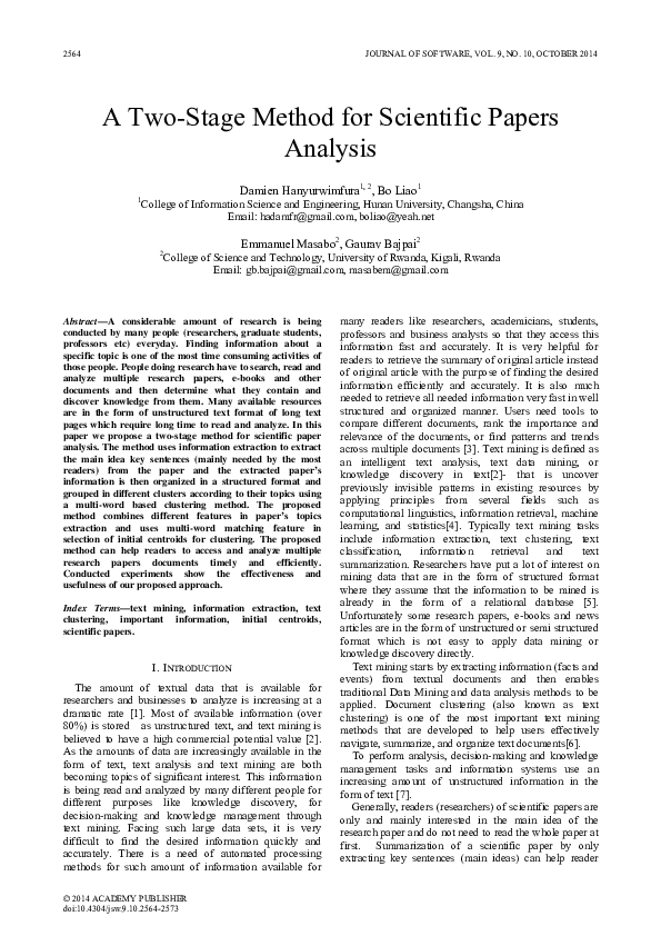 (PDF) A Two-Stage Method for Scientific Papers Analysis