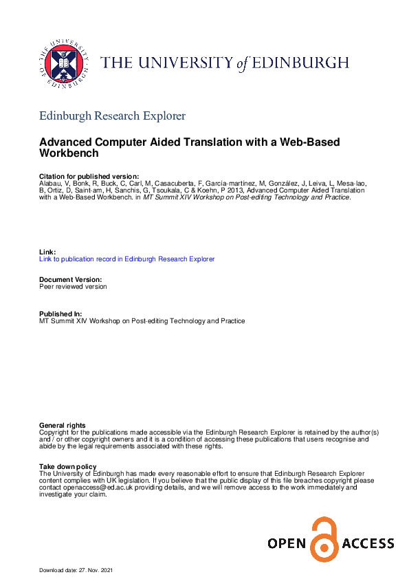 (PDF) Advanced computer aided translation with a web-based workbench