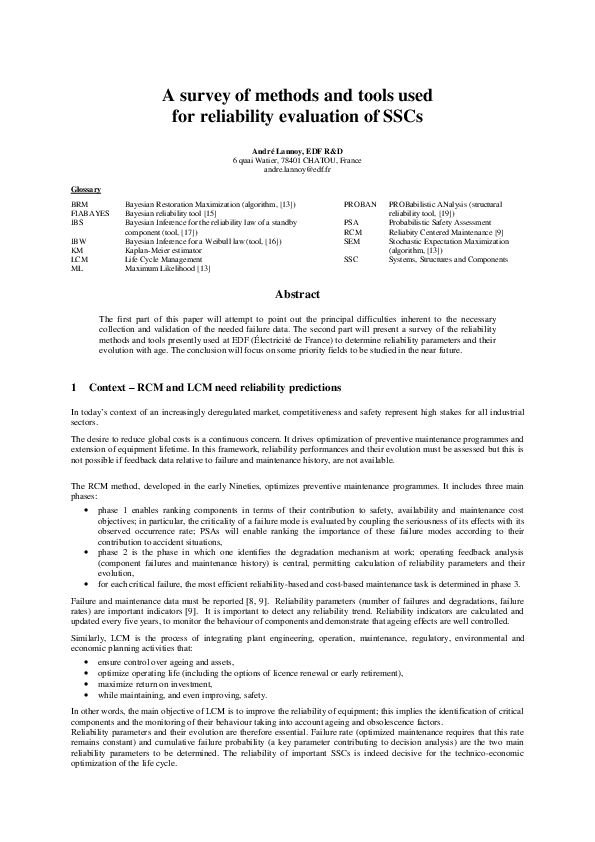 (PDF) A survey of methods and tools used for reliability evaluation of SSCs