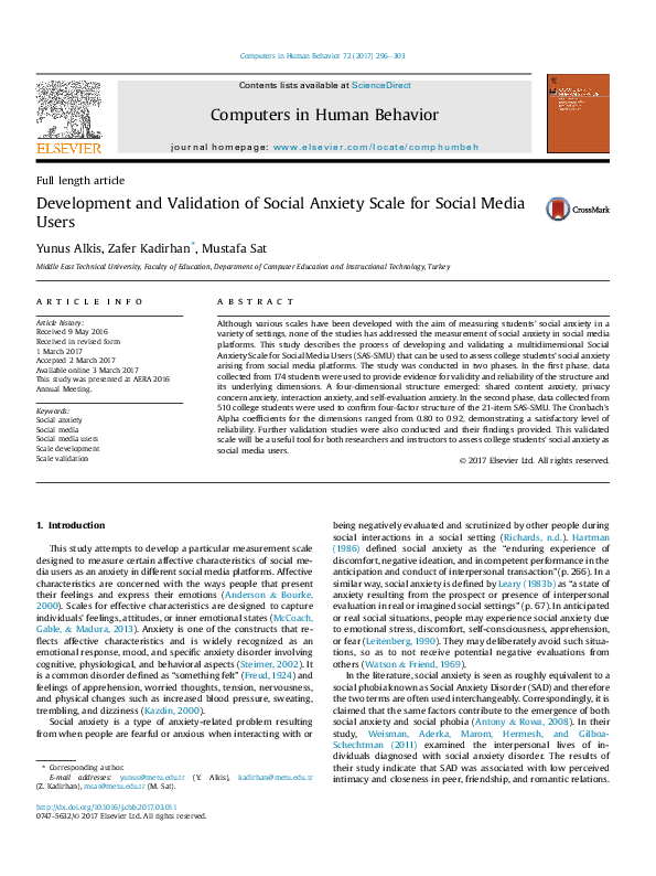 (PDF) Development and Validation of Social Anxiety Scale for Social ...