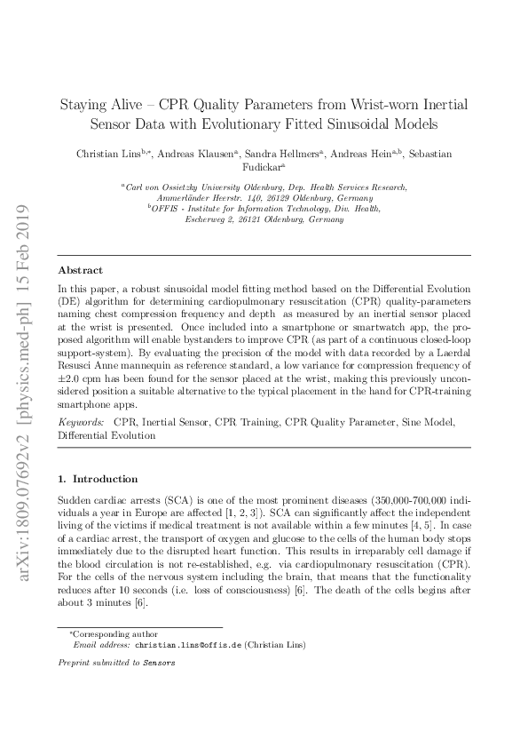 (PDF) Cardiopulmonary Resuscitation Quality Parameters from Inertial
