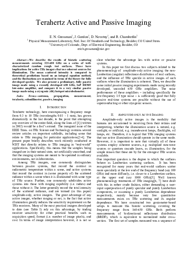 (PDF) Terahertz active and passive imaging