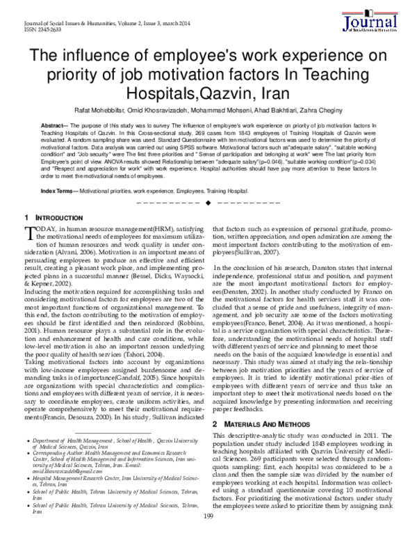 (PDF) The Influence of Employee's Work Experience on Priority of Job ...