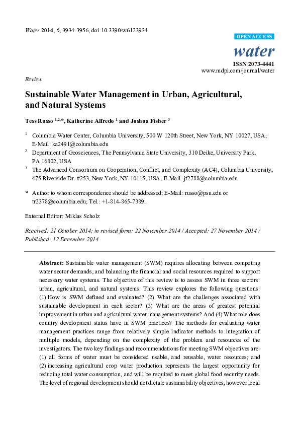 (PDF) Sustainable Water Management in Urban, Agricultural, and Natural ...