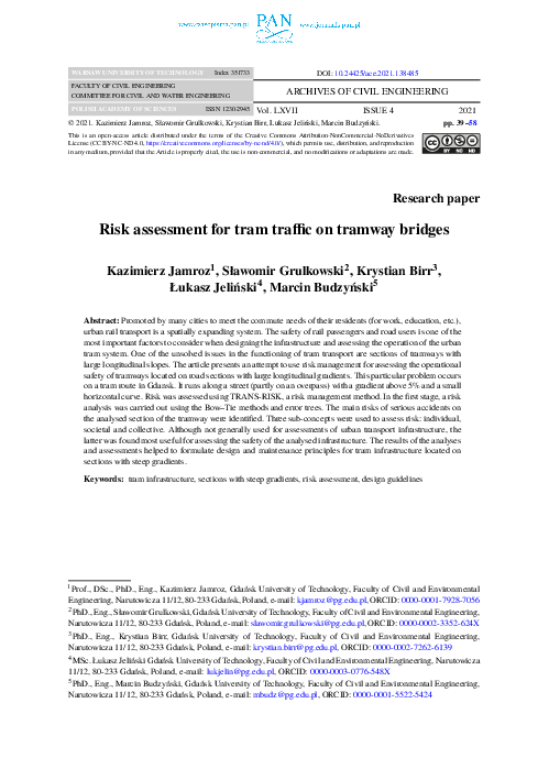 (PDF) Risk assessment for tram traffic on tramway bridges