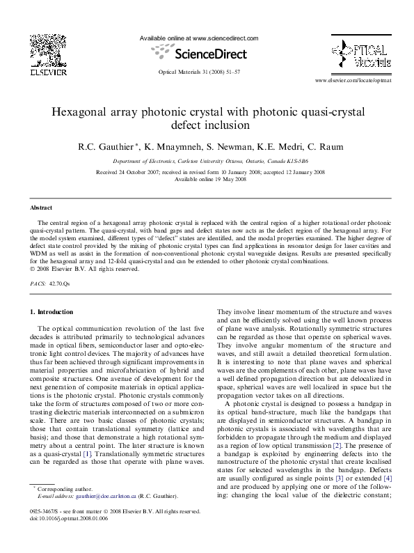 (PDF) Hexagonal array photonic crystal with photonic quasi-crystal ...