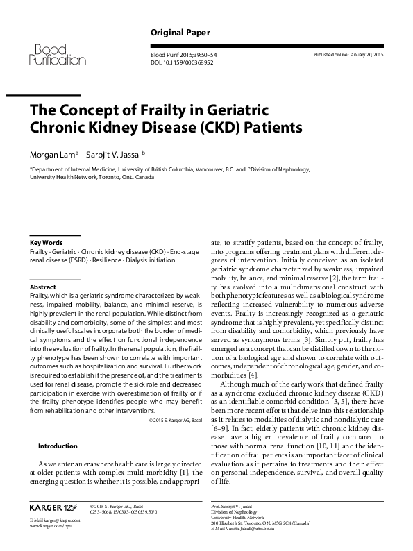 (PDF) The Concept of Frailty in Geriatric Chronic Kidney Disease (CKD ...