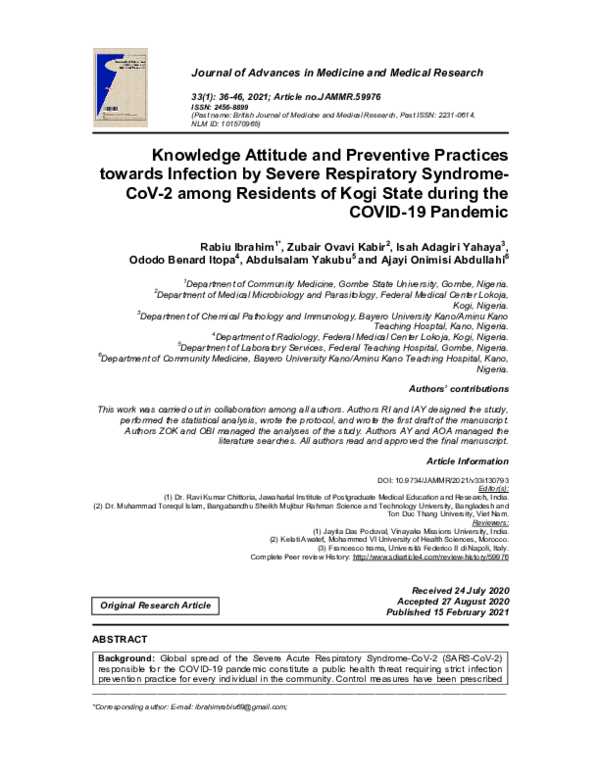 (PDF) Knowledge Attitude and Preventive Practices towards Infection by ...