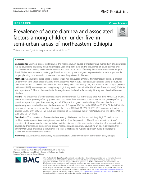 (PDF) Prevalence of acute diarrhea and associated factors among ...