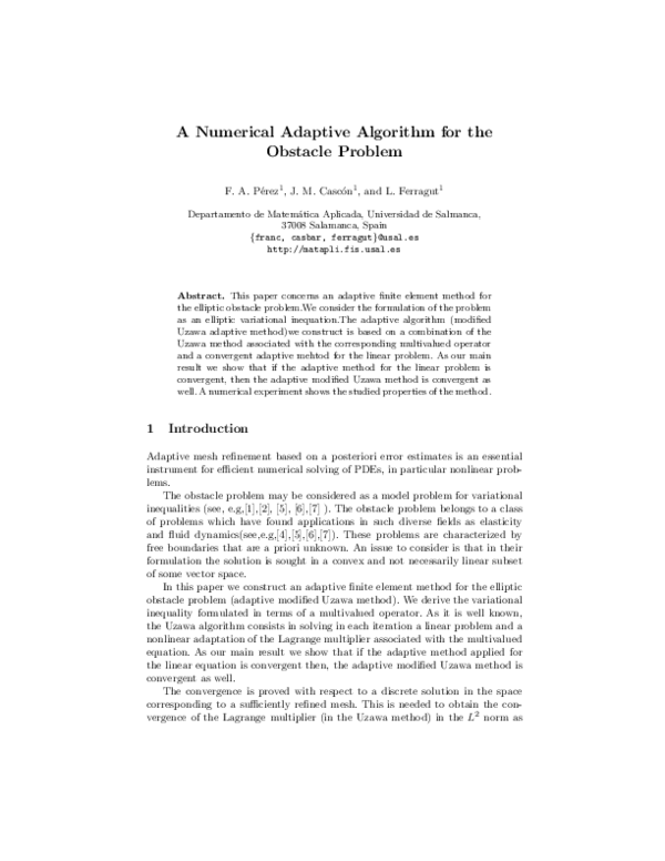 (PDF) A Numerical Adaptive Algorithm for the Obstacle Problem