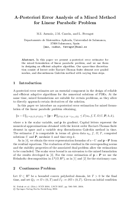 (PDF) A-Posteriori Error Analysis of a Mixed Method for Linear ...