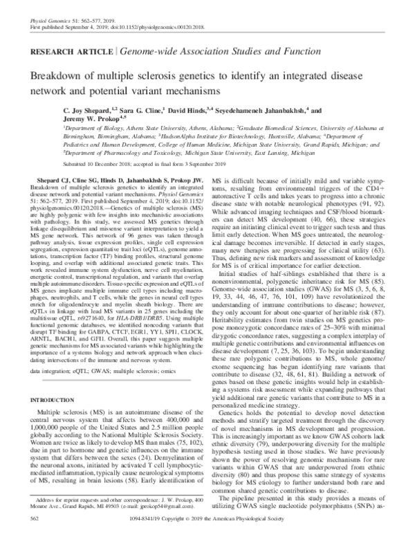 (PDF) Breakdown of Multiple Sclerosis Genetics to Identify an ...