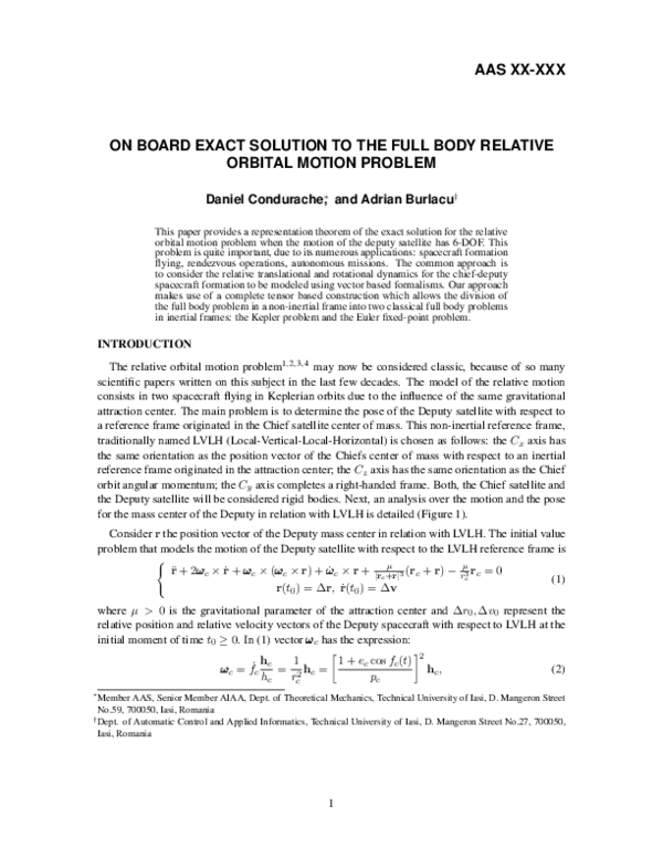 (PDF) On Board Exact Solution to the Full Body Relative Orbital Motion ...