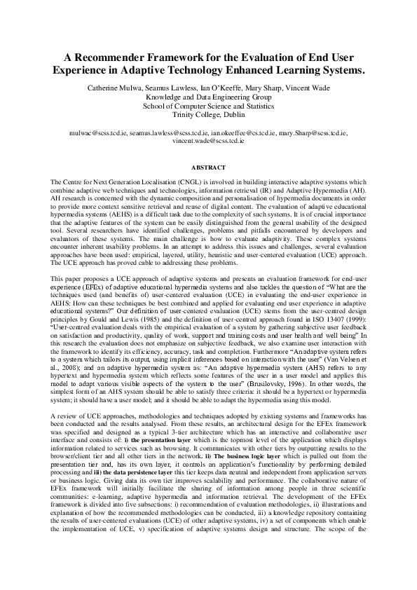(PDF) A recommender framework for the evaluation of end user experience ...