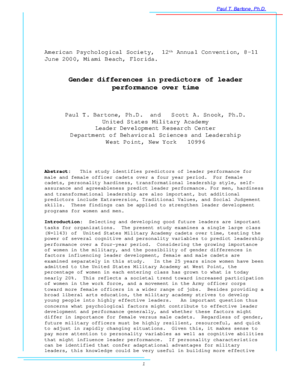 (PDF) Gender differences in predictors of leader performance over time