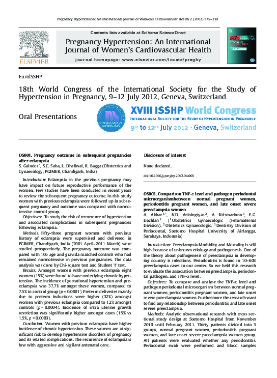 (PDF) OS001. Pregnancy outcome in subsequent pregnancies after eclampsia