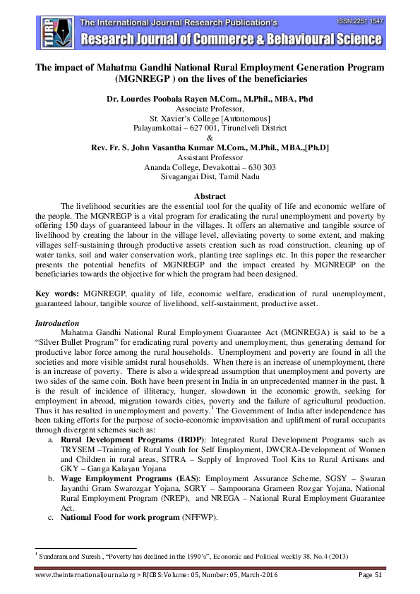 (PDF) The impact of Mahatma Gandhi National Rural Employment Generation ...