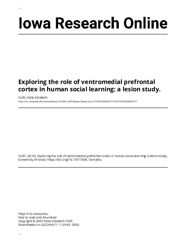 (PDF) Exploring the role of ventromedial prefrontal cortex in human ...