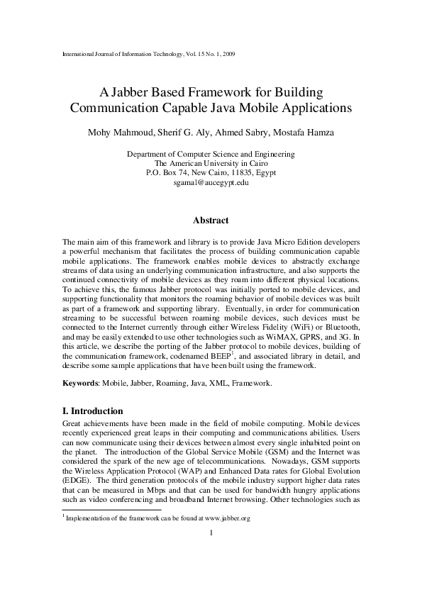 (PDF) A Jabber Based Framework for Building Communication Capable Java ...