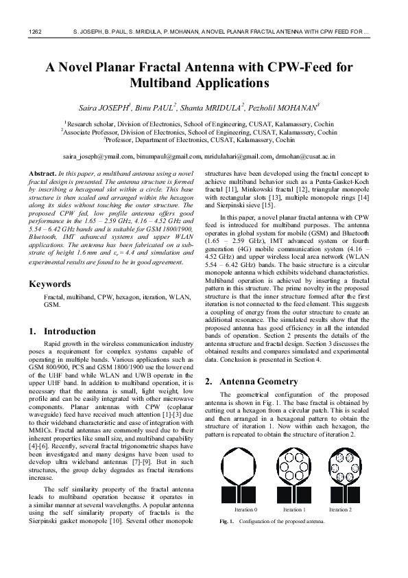 (PDF) A novel planar fractal antenna with CPW-feed for multiband ...