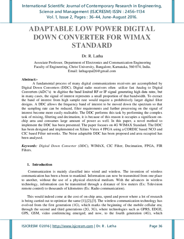 (PDF) ADAPTABLE LOW POWER DIGITAL DOWN CONVERTER FOR WIMAX STANDARD