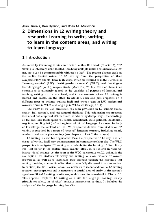 (DOC) Chapter 2. Dimensions in L2 Writing Theory and Research: Learning ...