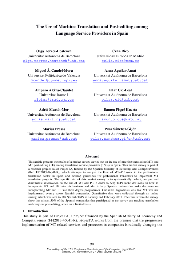 (PDF) The use of machine translation and post-editing among language ...