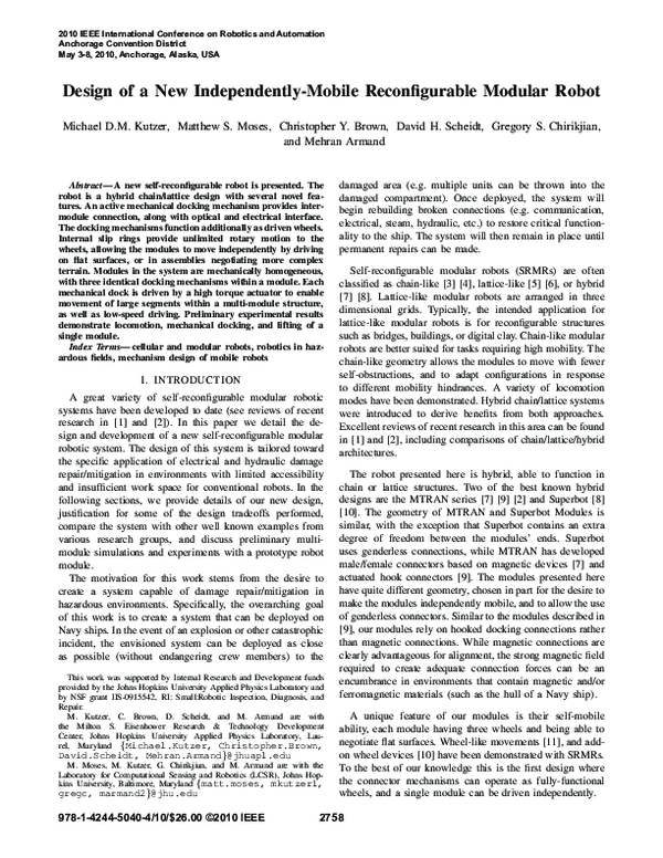 (PDF) Design of a new independently-mobile reconfigurable modular robot