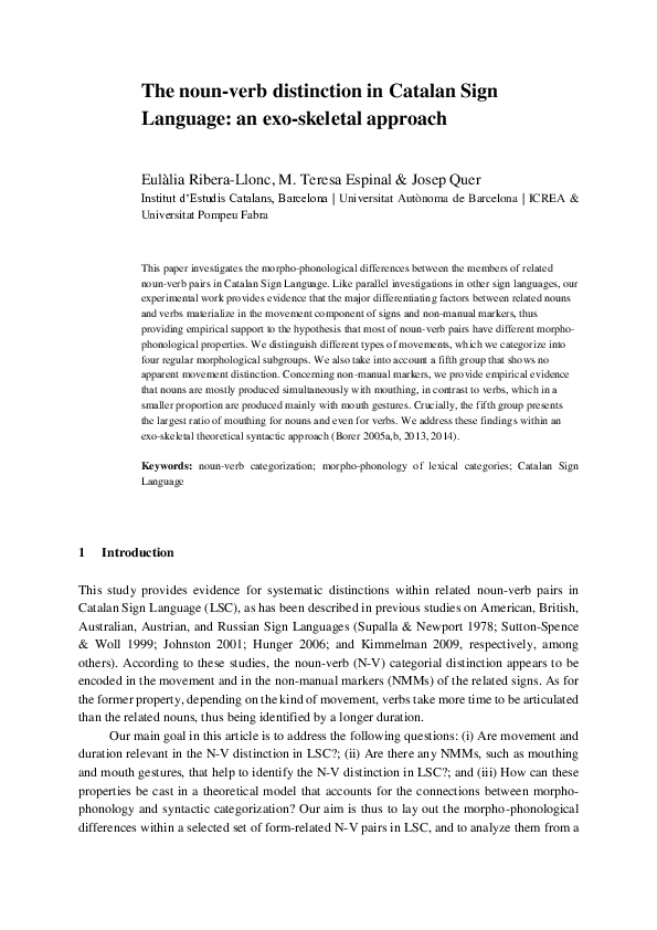 (PDF) The noun-verb distinction in Catalan Sign Language