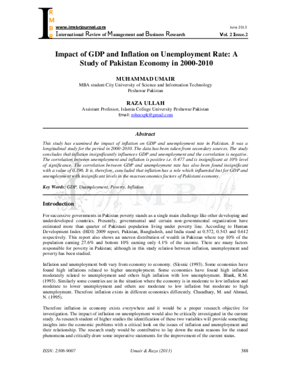 (PDF) Impact of GDP and Inflation on Unemployment Rate: A Study of ...