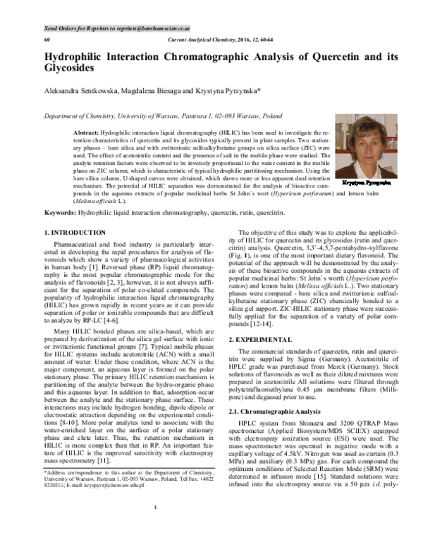 (PDF) Hydrophilic Interaction Chromatographic Analysis of Quercetin and