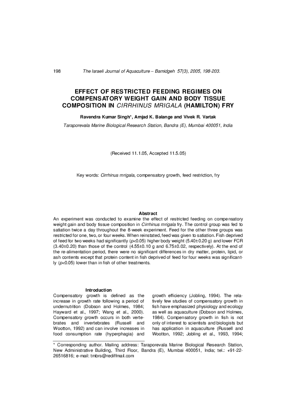 (PDF) Effect of Restricted Feeding Regimes on Compensatory Growth and ...