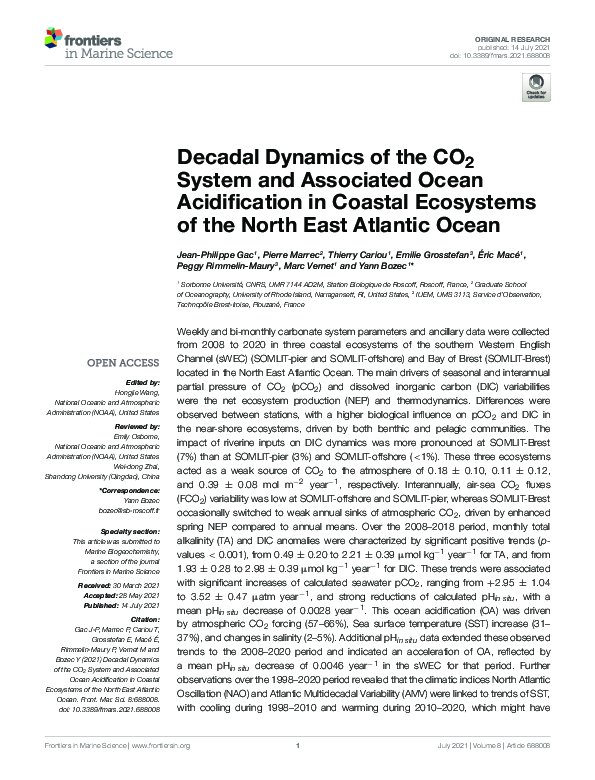 (PDF) Decadal Dynamics of the CO2 System and Associated Ocean ...
