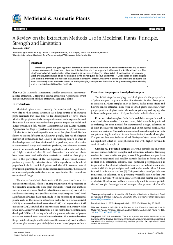 (PDF) A Review on the Extraction Methods Use in Medicinal Plants ...