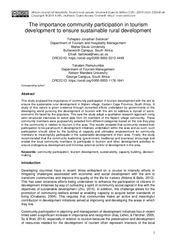 (PDF) The importance community participation in tourism development to ...