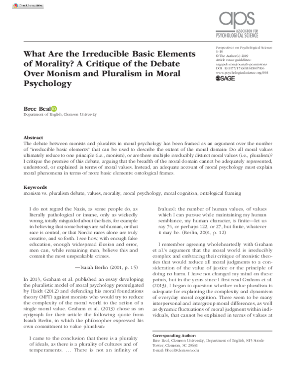 (PDF) What Are the Irreducible Basic Elements of Morality? A Critique ...