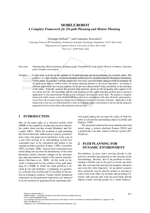 (PDF) Mobile Robot - A Complete Framework for 2D-path Planning and ...