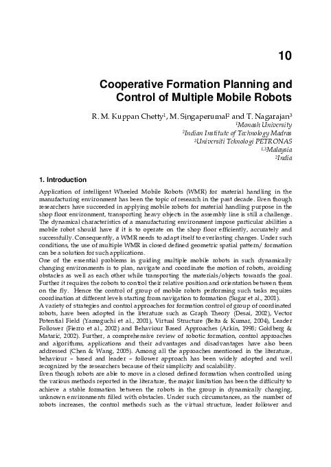 (PDF) Cooperative Formation Planning and Control of Multiple Mobile Robots